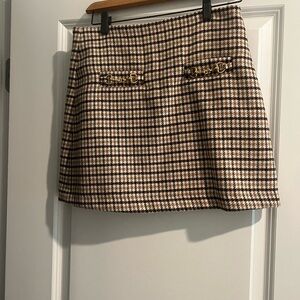 LOFT Houndstooth A-Line Skirt in Black and Tan